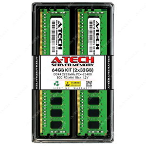 A-Tech 64GB(2x32GB) DDR4-2933 PC4-23400 ECC Registered RDIMM 1Rx4 �T�[�o�[�p ������ �Ή��@��: Dell PowerEdge T550 / Supermicro MegaDC 110M-NR / Supermicro MegaDC 510M-ACR12N4L / Supermicro MegaDC 510M-ACR12N4H / Supermicro SUPER X12SDV-4C-SPT4F
