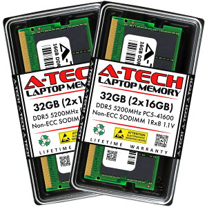 A-Tech 32GB(2x16GB) DDR5-5200 PC5-41600 SO-DIMM 1Rx8 �m�[�gPC�p ������ �Ή��@��: Dell 24 EC24250 AIO / Dell 27 EC27250 AIO / Dell Alienware m16 R1 AMD / Dell Alienware m18 R1 AMD / Dell Inspiron 16 5640 / Dell Inspiron 14 7440 2-in-1 ��