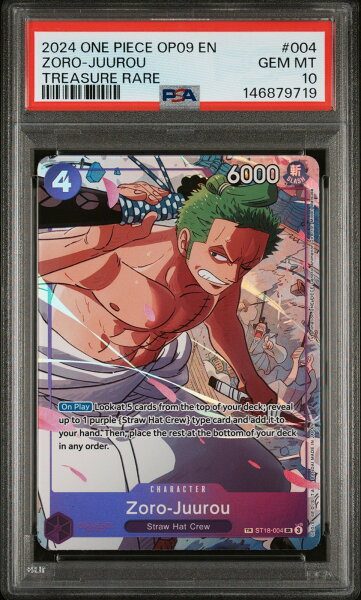 ワンピース英語版 2024 OP09 EMPERORS IN THE NEW WORLD ゾロ十郎 ZORO-JUUROU TREASURE RARE PSA10 鑑定済【中古】