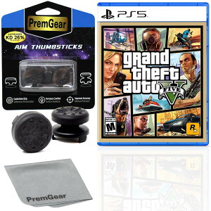 Grand Theft Auto V for PlayStation 5 (US Version), with PremGear ThumbSticks (2 pack: 1 High-Rise, 1 Mid-Rise) & Cleaning Cloth �k�Ĕ� PS5 �v���C�X�e�[�V����5 �C�O�Ń\�t�g