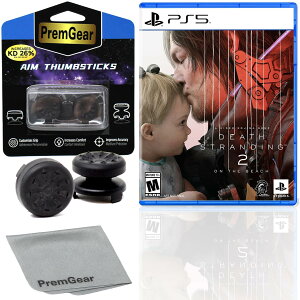 Death Stranding 2: On The Beach for PlayStation 5 (US Version), with PremGear ThumbSticks (2 pack: 1 High-Rise, 1 Mid-Rise) & Cleaning Cloth �k�Ĕ� PS5 �v���C�X�e�[�V����5 �C�O�Ń\�t�g