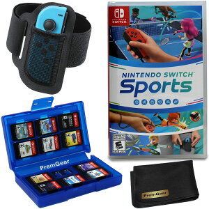 Nintendo Switch Sports Switch with Leg Strap accessory, 24 Slot Game Card Holder & PremGear Cleaning Cloth �k�Ĕ� Nintendo Switch �j���e���h�[�X�C�b�` �C�O�Ń\�t�g