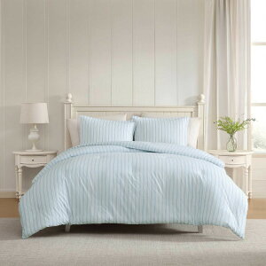 Laura Ashley �L���O�T�C�Y �R���t�H�[�^�[�Z�b�g Dilly Dally Stripe Blue �X�g���C�v�� ��100% 3�_�Z�b�g