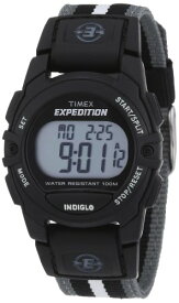 Tmexタイメックス ユニセックス男女兼用 エクスペディション デジタル CAT 33mm 腕時計ブラックケース、ブラック＆グレーストライプファブリックストラップ