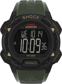 Tmexタイメックス メンズ男性 エクスペディション ベースショック 45mm 腕時計ブラック樹脂ケース グリーン樹脂ストラップ