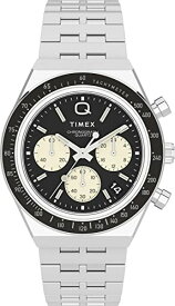 TmexタイメックスQメンズ男性40ミリメートル腕時計ブラックダイヤルシルバートーンケース＆ブレスレット