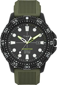 Tmexタイメックスメンズ男性遠征ギャラティン44ミリメートル腕時計ブラックケースグリーンダイヤルグリーンシリコンストラップ