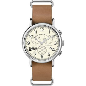 TIMEX メンズ男性 Collegiate Weekender Chrono 40mm 腕時計ノースカロライナ・ターヒールズ タン本革スリップスルーストラップ