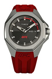 TmexタイメックスUFCメンズ男性プロ44ミリメートル腕時計 - レッドストラップブラックダイヤルシルバートーンケース