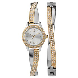 Tmexタイメックス レディース女性 ドレス クリスタル 23mm 腕時計amp; ブレスレット ギフトセット ツートーン