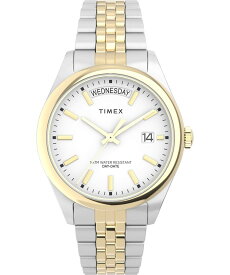 Tmexタイメックス レディース女性 レガシー 36mm 腕時計 ツートーンブレスレット ホワイトダイヤルツートーンケース