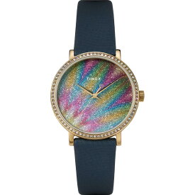 Timex レディース Celestial Dress 38mm Watch ? Glitter Dial & Gold-Tone Case with Blue Textured Leather Strap タイメックス腕時計 並行輸入品