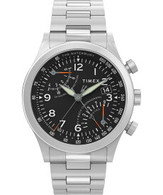 Timex メンズ Waterbury Chronograph 42mm Watch - Stainless Steel Bracelet Black Dial Stainless Steel Case タイメックス腕時計 並行輸入品