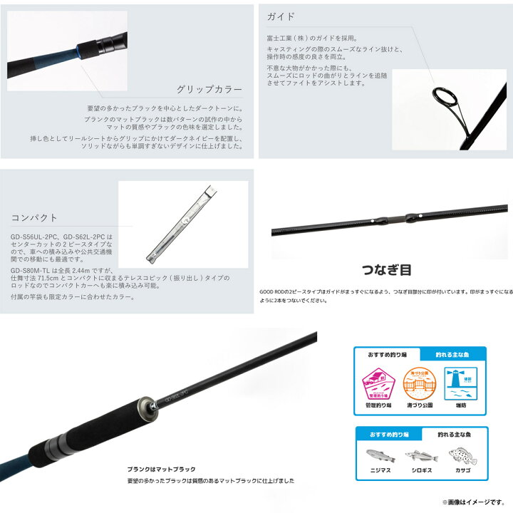 楽天市場】ジャッカル グッドロッド GD-S62L-2PC ブラックモデル 