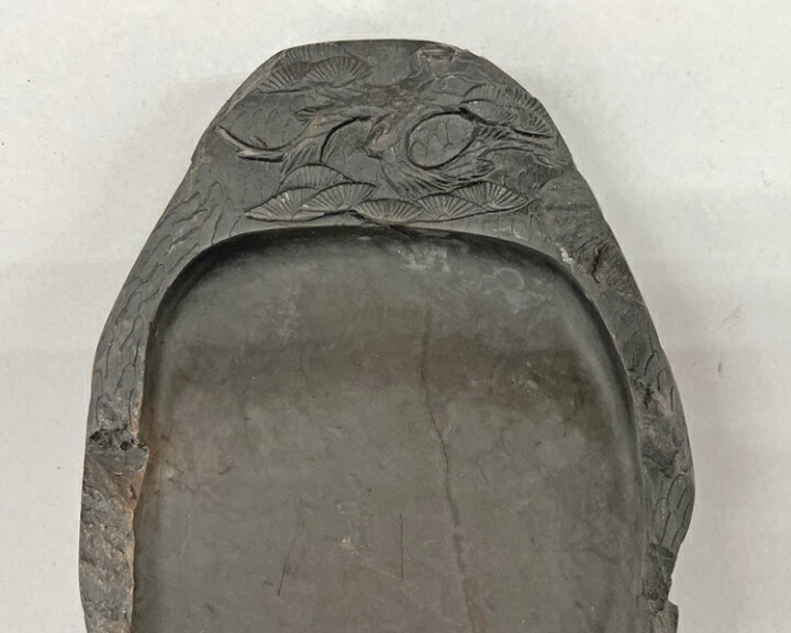 中国骨董大きめ端州石硯【中国端渓梅花坑四辺細工彫刻梅鶯図貴重紫端古 