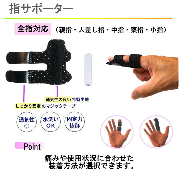 楽天市場 サポーター 指サポーター 指 フィンガーサポーター 固定 ばね指 突き指 骨折 腱鞘炎 関節痛 左右兼用 親指 人差し指 中指 薬指 小指 全指対応 通気性 黒 ブラック 野球 バレー バレーボール バスケ スポーツ フリーサイズ 男女兼用 指サポーター黒 通気孔