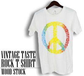 ヴィンテージ風 Woodstock Tシャツ ウッドストック ロックTシャツ バンドTシャツ ピースマーク メンズ レディース ロックT バンドT バンT ロゴ バンド ロゴT ダンス ミュージック ファッション ブラック ホワイト 黒 白 大きいサイズ 綿 100% 春夏 夏物 おしゃれ