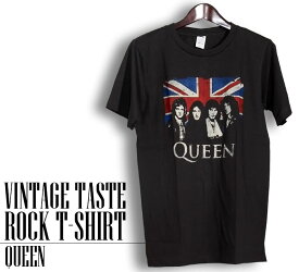 ヴィンテージ風 Queen Tシャツ クイーン ユニオンジャック ユニオンフラッグ ロックTシャツ バンドTシャツ メンズ レディース ロックT バンドT バンT ロゴ バンド ロゴT ダンス ミュージック ファッション ブラック ホワイト 黒 白 大きいサイズ 綿 100% 春夏 夏物 おしゃれ