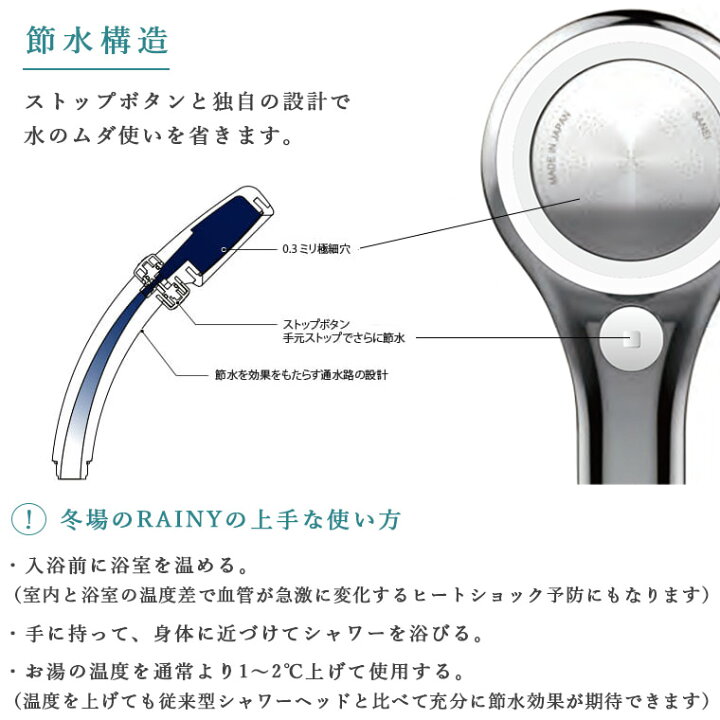 楽天市場】シャワーヘッド 節水「RAINYMETALLIC」レイニーメタリック 