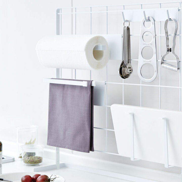 楽天市場 キッチン雑貨 自立式メッシュパネル用 キッチンペーパーホルダー タワー Tower パーツ ラック 棚 台 収納 整理 便利 スタンド キッチンペーパー フック スポンジ 鍋 蓋 置き 台所 お家 料理 ご飯 ブラック ホワイト おしゃれ 山崎実業 Yamazaki タワー