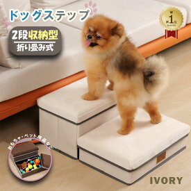 「楽天1位」ドッグステップ 　犬 階段 スロープ 補助　収納可能　踏み台 50cm 2段 ソファー ペット ステップ ヘルニア 小型犬 室内 ミニチュアダックス チワワ プードル シーズー ポメラニアン 折り畳み式 足腰への負担を軽減 高齢犬 シニア犬 介護用品 アイボリー