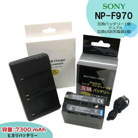SONY NP-F970 互換バッテリー　1個と　互換デュアルチャネル　USB充電器　1個の2点セット　NP-QM91D/NP-QM71D/NP-FM50/NP-F960充電器 HDR-HC1α100