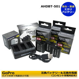 送料無料　 GoPro AHDBT-501 / AADBD-001-AS　互換バッテリー　3個　と 互換充電器　トリプル充電　1個　と　ACアダプター　1個　の5点セット 　GoPro Hero5 / GoPro HERO5 Black / GoPro HERO5 Silver / GoPro Hero6 /GoPro HERO6 Black / GoPro HERO7　(A2.1)