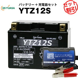 バイクバッテリー充電器+GSユアサYTZ12S セット 【バイクバッテリー】■■STZ12S、GTZ12S、FTZ12Sに互換■■ボルティクス・スーパーナット【特別割引】フォルツァ,フェイズ,シャドウファントム,シャドウ750,VFR,CBR1100XX ブラックバード,VTR1000F ファイアストーム