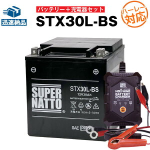 【マラソン限定★エントリーでP10倍】バイクバッテリー充電器+ハーレーSTX30L-BS セット シールド型 ■バイクバッテリー■66010-97B 66010-97C 66010-97A互換■12V/6V切替 星乃充電器・スーパーナット(