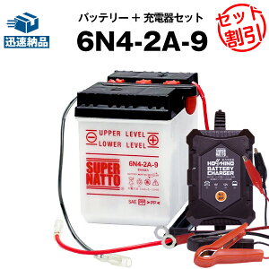 【マラソン限定★エントリーでP10倍】バイクバッテリー充電器+6N4-2A-9 セット■バイクバッテリー■スーパーナット【長寿命・長期保証】(液入済)