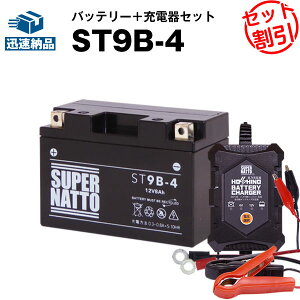 バイクバッテリー充電器+ST9B-4 セット■バイクバッテリー■YT9B-BS GT9B-4 FT9B-4 12V9B-4に互換■12V/6V切替 星乃充電器・スーパーナット【送料無料】【特別割引】グランドマジェスティ、マジェス