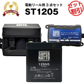 電動リール バッテリー■バッテリー（12V5Ah）ダイワ シマノ フォースマスター1000など対応＋充電器＋防水キャリーケース セット■スーパーナットST1205【送料無料】【電動リール用バッテリー】【新品】
