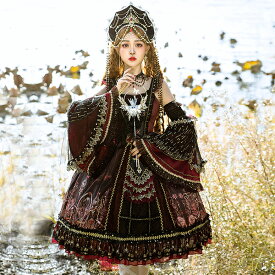 ロリータ ワンピース コスチューム メイド服 ゴスロリ ロリータワンピース 華やか メイド 豪華セット レディース 姫袖 姫ロリ 甘ロリ ゴシック ゴスロリ おとぎの国 日常 イベント 衣装 ベール ヘッドドレス 首飾り セット ドレス 小悪魔 bauty1552
