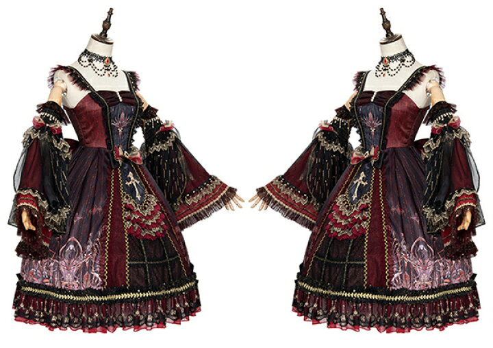 楽天市場 ロリータ ワンピース コスチューム メイド服 ゴスロリ ロリータワンピース 華やか メイド 豪華セット レディース 姫袖 姫ロリ 甘ロリ ゴシック ゴスロリ おとぎの国 日常 イベント 衣装 ベール ヘッドドレス 首飾り セット ドレス 小悪魔 Bau楽天市場店