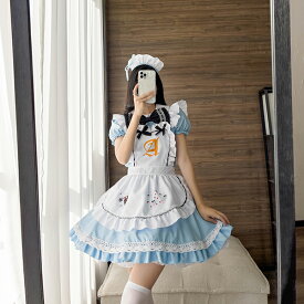 【レビュープレゼント付！】コスプレ 仮装 メイド 服 ゴスロリ 萌え コスプレ 衣装 仮装 女装 フリル ロリータ かわいい カチューシャ 付き セットウェイトレス レディース コスチューム カフェ イベント 学園祭 文化祭 余興 宴会