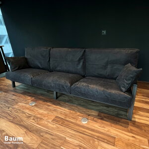 【自社工房製作】\送料無料/〈完全受注製作〉4人掛けソファ 4.5人掛け 本革 レザー コーデュロイ ファブリック 肘付き リラックス アイアン×無垢材 リビング おしゃれ アイアン家具 オー