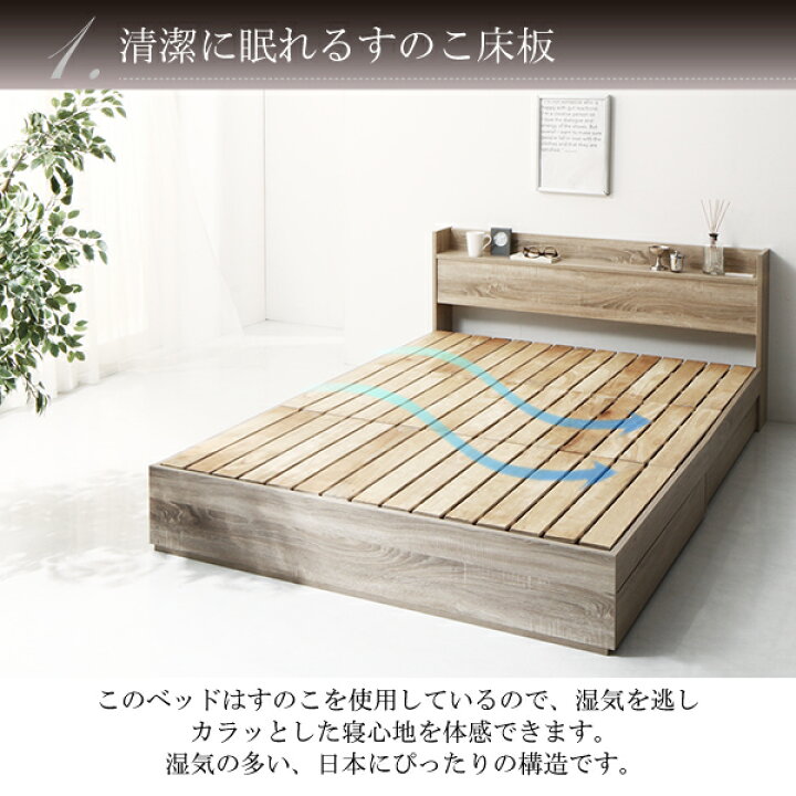楽天市場】清潔に眠れる 棚付き コンセント付き すのこ 収納 ベッド 