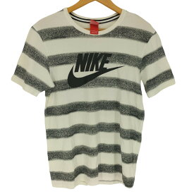 【中古】ナイキ NIKE シャドー ボーダー ロゴ プリント S/S クルーネック Tシャツ メンズ import：L