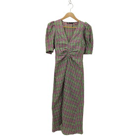 【中古】ザラ ZARA CHECK PRINT DRESS パフスリーブ Vネック ロングワンピース ドレス レディース import：XS