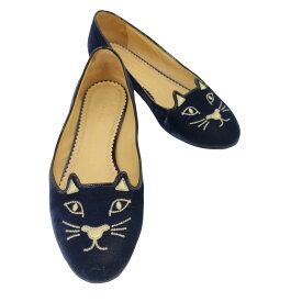 【中古】シャーロットオリンピア CHARLOTTE OLYMPIA KITTY FLATS ベロア キャット 刺繍 フラット パンプス レディース EUR：35