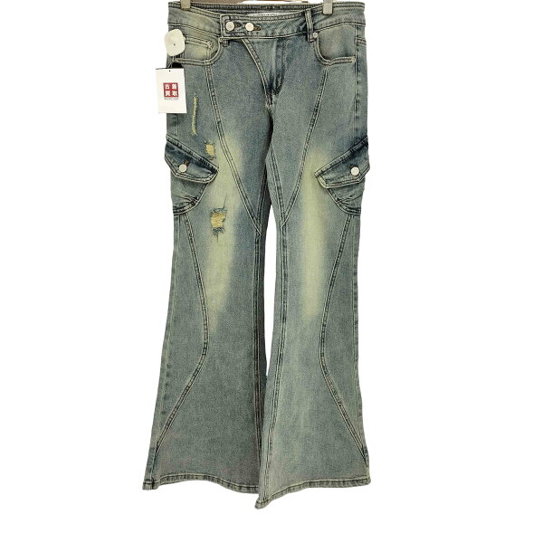 【中古】ユーズドフルギ USED古着 not knowing Line-Cut Cargo Flared Jeans 韓国ブランド Y2K レディース JPN：S