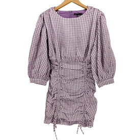 【中古】ザラ ZARA MINI GINGHAM CHECK DRESS PUFF SLEEVES LIGHT MAUVE ミニ ワンピース レディース import：M