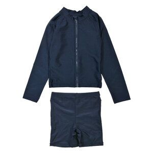 UVカット(UPF50+) スクール水着 女の子 ジップ付き ラッシュガード 長袖 セパレート 小学生 中学生 水着 女児 大きいサイズ 120 130 140 150 160 170 紺/ネイビー 120-170cm 865756 【TA】