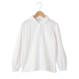 丸襟 コットンブレンドスクールポロシャツ 子供 体操服 ポロシャツ 長袖 パフスリーブ 丸襟 女の子 100 110 120 130 140 150 160 白/ホワイト 100-160cm 10500【TA】