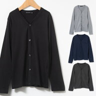 天然繊維の カーディガン キッズ ジュニア 子供 子ども 無地 長袖 薄手 綿100％ コットン レーヨン混紡 …