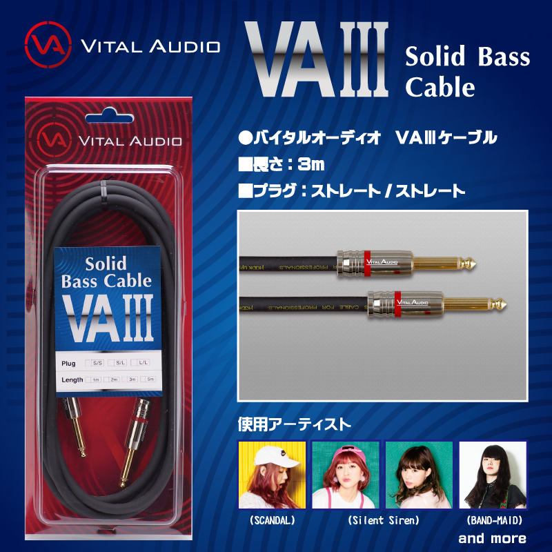 バイタルオーディオ 3m Ssプラグ ベース メーカー在庫限り品 7弦 8弦ギターに最適 Vital Audio ヴァイタルオーディオ Solid ベース用シールドケーブル Bass Vaiii 低音域重視ケーブル ストレートプラグ Cable ストレート