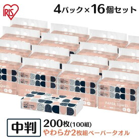 [ほぼ全品P5倍★5日中]【64個】ペーパータオル 中判 2枚重ね 業務用 100組(200枚) ハンドタオル キッチンペーパー 大容量 送料無料 パルプペーパータオル 紙タオル レギュラーサイズ 4P×16 ピュアパルプ 手拭きペーパー スマートエール 2枚組 【D】