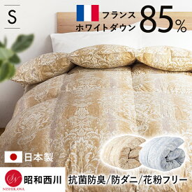 【冬物在庫処分】掛布団 シングル 布団 昭和西川 羽毛掛けふとん フランス産WDD85％ 掛け布団 シングル ダックダウン 4×5マス 抗菌防臭 ダニ通過防止 花粉 ソフト風合加工 ダウンパワー360dp 日本製 昭和西川 ベージュ ブルー CH92205Be 【D】