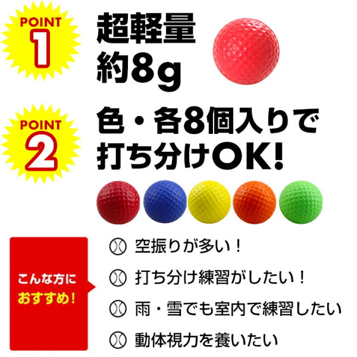 楽天市場】野球 練習 やわらか＆打感あり ミニカラーボール 5色・計40 