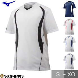 野球 ベースボールシャツ メンズ 半袖 ミズノ Vネック Tシャツ ベーシャツ 練習着 デザイン切り替え 12JC5L10
